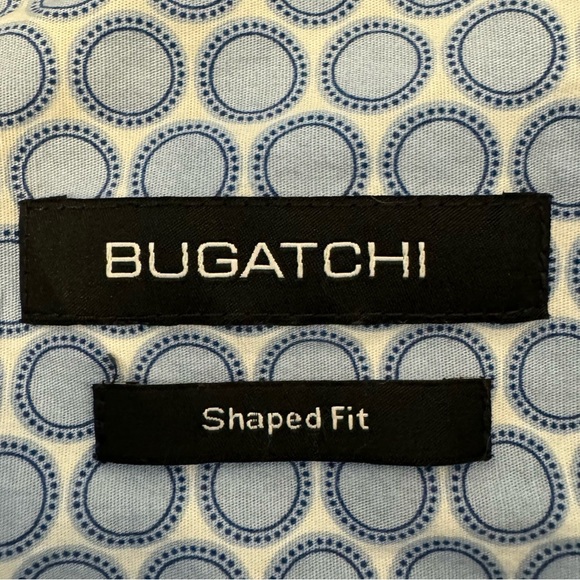 Bugatchi Men Shaped Fit Long Sleeve Button Down Blue Poka Dot Shirt Size Large - Picture 9 of 9
